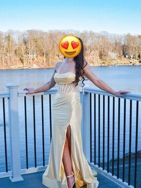 Strapless Yellow Satin Prom Dress